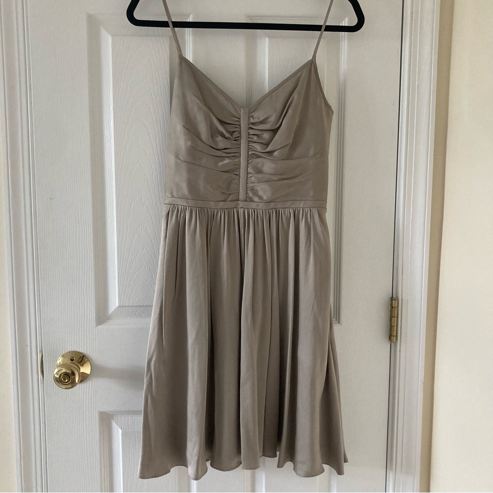 Banana Republic Silk Shirred Dress, champagne, size 2
